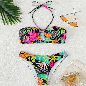 Traje de Baño PASUXI Sexy de Dos Piezas con Estampado Floral y <span class=keywords><strong>Tanga</strong></span> con Cordones, Traje de Baño para Mujer Transpirable de Secado Rápido para Playa de Verano - Product Image 3