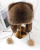 Chapeau en fourrure véritable avec oreilles de chat pour homme et femme, chaud pour l'hiver, en cuir, pour la chasse, avec queue, luxueux, coupe-vent, couleurs personnalisables