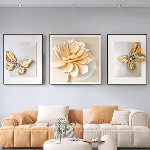 Décoration d'intérieur 3D en gros, <span class=keywords><strong>triptyque</strong></span> floral moderne avec papillon, design tendance, <span class=keywords><strong>peinture</strong></span> décorative en relief LED peinte à la main - Product Image 4