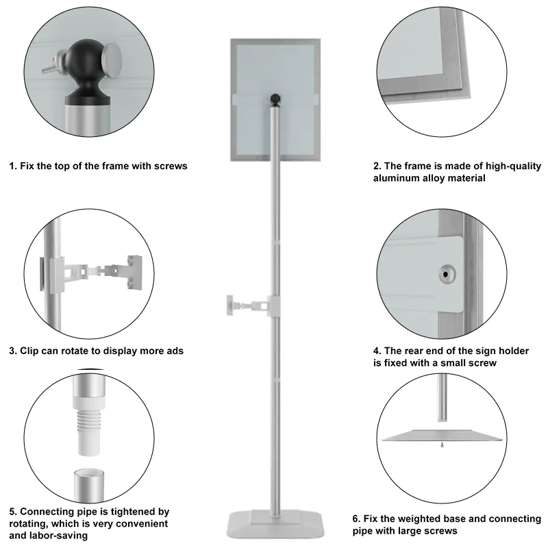 CYDISPLAY A4 Silver Poster Stand 8.5"x 11" Adjustable menu holder Pedestal Heavy Duty display publicity rotating display Stand