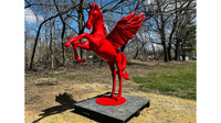 Statue d'animal grandeur nature en extérieur en acier inoxydable poli brillant géométrique art abstrait sculpture de cheval pour ornement de jardin