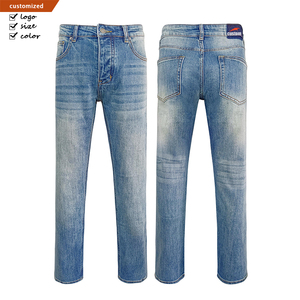 Jeans Dritti Personalizzati di Alta Qualità Street Boy Lavati Colori Chiari Strappati da Uomo - Product Image 1