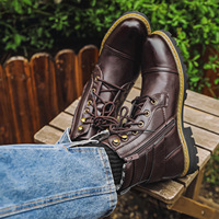 Bottes en cuir pour homme avec logo personnalisé en relief, fermeture à lacets, mi-mollet, taille 38-48, cuir de vachette artificiel PU, semelle extérieure en caoutchouc, doublure en mesh