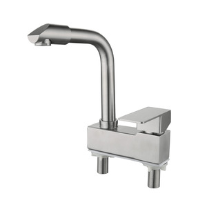 Robinet de lavabo mural en acier inoxydable, mitigeur à poignée unique, valve en céramique, 2 trous, design moderne - Product Image 2