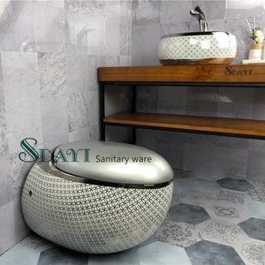 SDAYI <span class=keywords><strong>Vintage</strong></span> estilo Popular baño Europeo forma de huevo redondo P-trap Bowl artículos sanitarios lavado montado en la pared <span class=keywords><strong>inodoro</strong></span> - Product Image 3