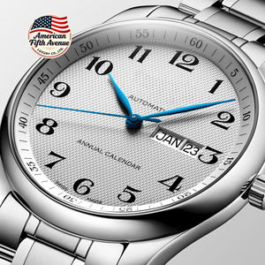 นาฬิกาข้อมือผู้ชายสไตล์คลาสสิกมินิมอลหรูหรา ระบบกลไก ตัวเรือนสแตนเลส สายหนัง พร้อมมาตรวัดความเร็ว ดีไซน์สปอร์ตและธุรกิจ - Product Image 5