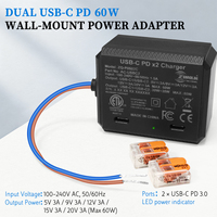 NOUVEAU Chargeur USB-C rapide PD 3.0 Adaptateur secteur mural encastré 5V 9V 12V 15V 20V Double Type-C 60W pour ordinateurs portables et tablettes