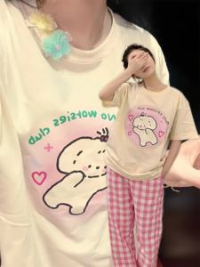 ชุดนอนสำหรับเด็ก<span class=keywords><strong>ผ</strong></span>ู้หญิงใส่ในฤดูร้อนกางเกงคัสตาร์ดตัวยาวสั้นกางเกงลายสก๊อตสีชมพูลายลูกสุนัขน่ารักน่ารัก - Product Image 4