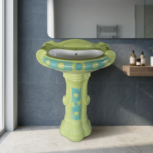 Ensemble de lavabo en céramique carré décoratif vert style farmhouse avec piédestal mural complet - Product Image 6