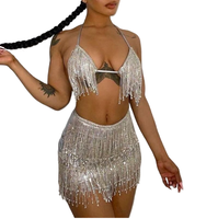 Ensemble Sexy de luxe pour filles avec strass, Style Bikini brillant, tenue de danse, tenue de soirée pour femmes
