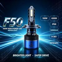 Phares LED de voiture SunRise F50 9012 12V 100W 12000LM 6500K IP68 Étanche Haute Luminosité Plug-and-Play Adaptation Universelle