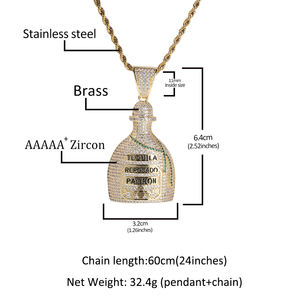 Collar con Colgante de <span class=keywords><strong>Tequila</strong></span> <span class=keywords><strong>Reposado</strong></span> UWIN <span class=keywords><strong>Patron</strong></span>, Diseño de Botella de Vino con Micro Pavé de Circonitas Cúbicas, Chapado en Oro - Product Image 2
