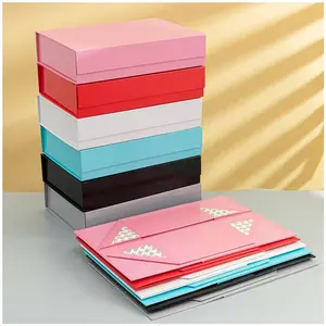 Custom Pink Foldable Gift Boxes Cardboard Paper Boxes with Lids For Gifts Crafting Cube Boxes Easy Assemble For Clothes Packing