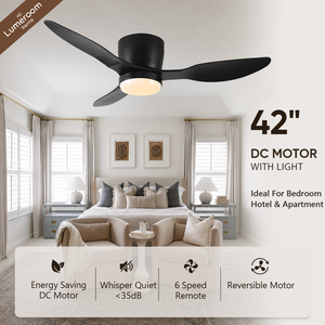 Lámpara de Techo con Ventilador de 42 Pulgadas con Control Remoto, Perfil Bajo, Color Negro, para Dormitorio, Sala de Estar, Patio, W2352P204479 - Product Image 1