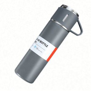 Ensemble de gourde isotherme à double paroi en acier inoxydable 304 de 500 ml, bouteille d'eau isolée, deux tasses, isolation thermique de 12 à 24 heures - Product Image 3