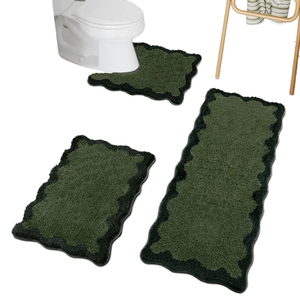 Popular Patchwork Scalloped Woven 3-Piece <b>Bathroom</b> <b>Mats</b> Rugs <b>Set</b> Water Absorbent Non-Slip Low Pile American Style Home Camping - Product Image 1