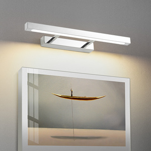 Miroir lumineux LED moderne à fixation murale, finition chromée industrielle, lumière de salle de bain, aluminium imperméable - Product Image 5