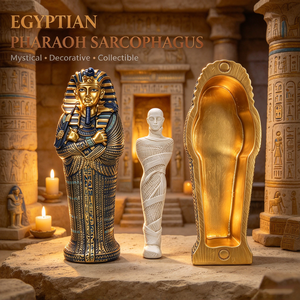 Statua in Resina del Piccolo Sarcopago di Re Tutankhamon, Figura della Mummia dell'Antica Tomba Egizia, Oggetto Decorativo da Collezione per Scaffali, Scrivanie e Casa - Product Image 2