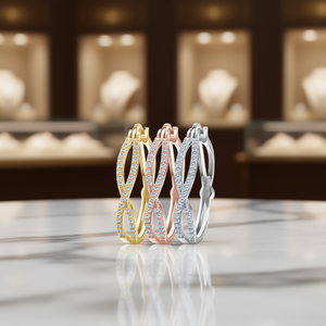 Pendientes de Aro de Oro de Lujo, Oro Sólido de 18K, Engaste de Cristal, Diseño Geométrico Clásico, Joyería para Uso Diario de Mujer - Product Image 2