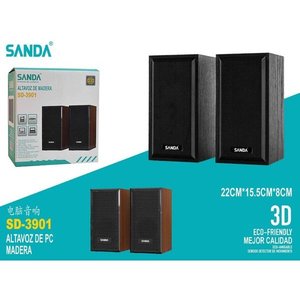 Altavoces para PC Sanda SD-3901 de Madera, 22x15.5x8cm, Sonido 3D, Ecológicos, con Cable para Computadora - Product Image 1