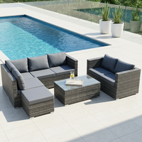 Vente chaude usine : Ensemble de mobilier d'extérieur modulable personnalisé, grand canapé en rotin PE avec ottomanes et table basse pour jardin
