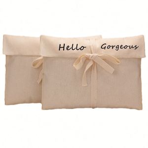 Pochette anti-poussière réutilisable de luxe en coton et lin blanc avec logo personnalisé, sac d'emballage portable pour vêtements, foulards et cadeaux - Product Image 4