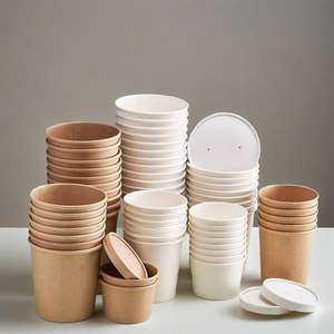 Bols en papier jetables ronds pour plats à emporter, tasses à porridge, tasses à soupe isolées épaisses, seaux à soupe en kraft pour livraison - Product Image 4