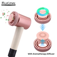 RUCHA Sèche-cheveux professionnel 1300W à ions et haute vitesse, avec diffuseur et embout d’aromathérapie, mini-sèche-cheveux