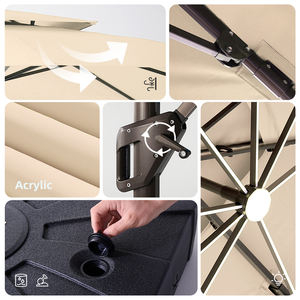 Sombrilla Moderna Cuadrada de Aluminio de 9X12 Pies con Luces LED, Impermeable, Anti-UV, Base de Plástico Ecológica para Exteriores, <span class=keywords><strong>Patio</strong></span>, Hotel, Comedor - Product Image 5