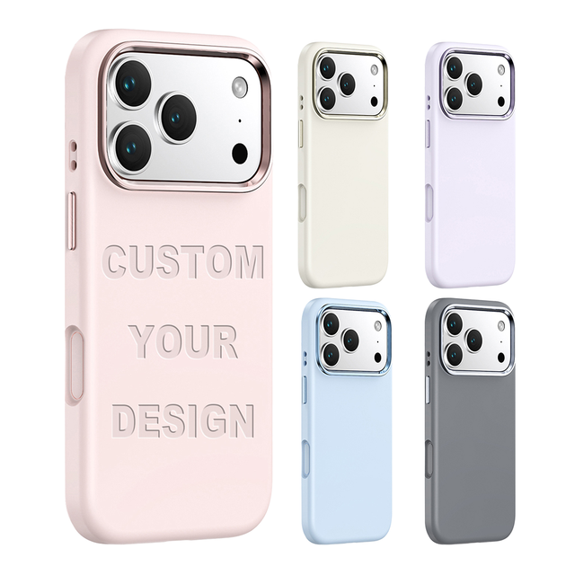 AilesTecca Metal Camera Protection Liquid Silicone Phone Cover for Original iPhone Case OEM Custom Logo Embossed 17 16 Pro Max