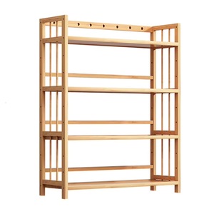 Modern 4-Tier Bamboo Bookshelf Storage <b>Rack</b> For <b>Kitchen</b> Living Room Standing Type Rectangle Shape Neatening Storage - Product Image 2