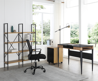 Table d'ordinateur en bois mélaminé MDF noir avec pieds en métal peint en noir Fabriqué en Chine