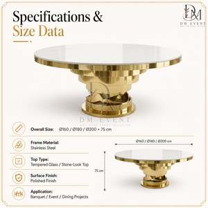Table de réception ronde à plusieurs niveaux en acier inoxydable doré avec plateau en verre trempé miroir – Vente en gros - Product Image 5