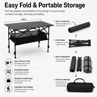 Table de camping portable à plateau rabattable avec étagère de rangement réglable en hauteur et sac de transport pour pique-nique en plein air