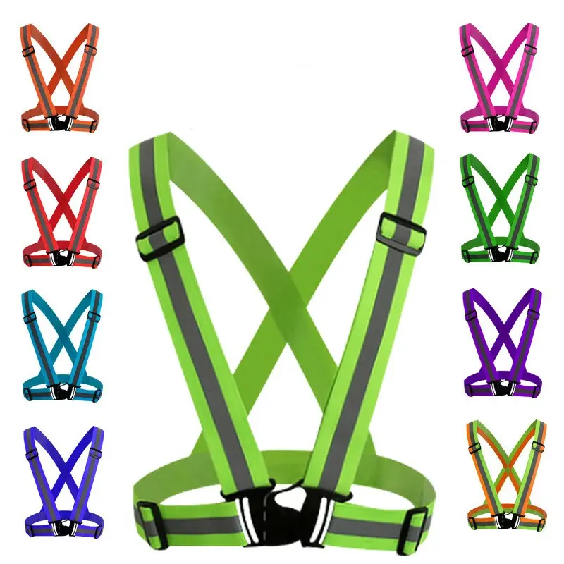 Fluorescent Colorful High Visibility Reflective Elastic Strap Safety Vest Belt for Outside Running Safety