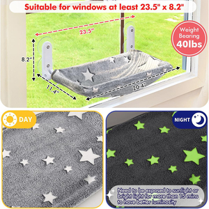 Cama Hamaca Plegable Inalámbrica para Mascotas <span class=keywords><strong>Wowo</strong></span> que Brilla en la Oscuridad, Diseño de Estrellas, Percha Resistente para Gatos para Ventana con Marco Metálico Robusto - Product Image 4
