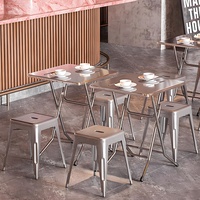 Table à manger rectangulaire en acier inoxydable de style industriel de 1.2m Table de restauration rapide en bois pliable pour la maison et l'extérieur Petit carré