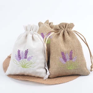 Sac à cordon en lin naturel avec broderie <span class=keywords><strong>lavande</strong></span> 10x14cm, pochette réutilisable <span class=keywords><strong>pour</strong></span> le shopping, le rangement <span class=keywords><strong>de</strong></span> bonbons, sac anti-poussière - Product Image 1