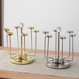 ที่วางแก้วแบบกลมทันสมัย ช่วยให้แก้วแห้งเร็ว พร้อมที่เก็บแก้ว วัสดุโลหะ ตกแต่งด้วยคริสตัลตรงกลาง - Product Image 4