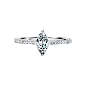 S925 Silver Marquise Cut Cubic Zirconia Engagement <b>Ring</b> Stackable Band <b>Dainty</b> Marquise Cut CZ Silver <b>Ring</b> Niche Luxury Statement - Product Image 1