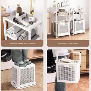 2-stöckiger Wäschekorb-Organizer mit Rollen, Schlanker Wäschesammler für Bad, Küche und Wohnheim, OEM Snap-Fold Kleiderbehälter - Product Image 4