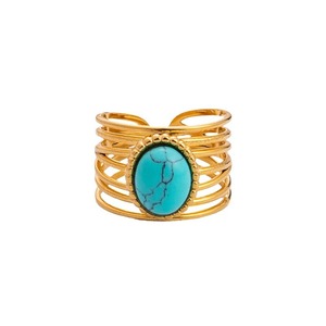 Bague en pierre naturelle style vintage plaquée or 18 carats, ajustable, en acier inoxydable, bijou unisexe, cadeau - Product Image 5