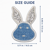 Adorable patch en jean bleu avec applique lapin, oreilles en perles et sequins, accent brodé à coudre pour vestes, sweats à capuche, sacs et projets DIY