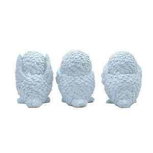 Handcrafted three wise owl figurines set minimalist <b>stone</b> look sculpture decorative accent for modern shelf desk and home decor - Product Image 3