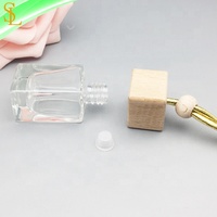 10ml suspendu carré en bois bouchon vide voiture désodorisant parfum Rectangle bouteille en verre avec or corde pompe pulvérisateur pour sceller