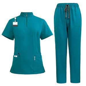 Ensemble d'Uniforme Médical pour Femme 2 Pièces avec Logo Personnalisé, de Haute Qualité, Couleur Unie, Col Montant, Taille Extensible et Jambe Droite - Product Image 4