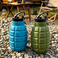 Gobelet pliable en silicone de qualité alimentaire personnalisé, design créatif en forme de grenade, motif camouflage, capacité de 580 ml, passe au lave-vaisselle