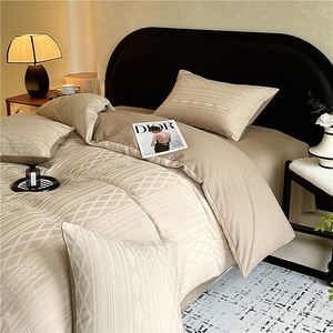 Luxury High Quality Premium Thickened Brushed 100% Cotton <strong>Neutral</strong> Color 3D Yarn-Dyed Jacquard Textured 200TC <strong>Bedding</strong> <strong>Sets</strong> - Product Image 2