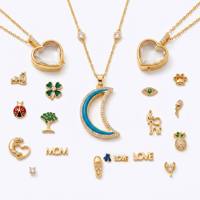 Collier médaillon lune plaqué or 18 carats de luxe, pendentif ouvrable en émail bleu exquis, accessoires de bijoux personnalisables DIY, prêt à expédier