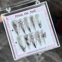 Faux ongles de luxe 3D en forme de bec de canard, 10 pièces, faits à la main en acrylique, vente en gros, style français, à presser